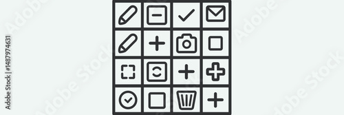 Vector grid of functional UI icons – Perfect for digital design kits, app development, or modern web interfaces