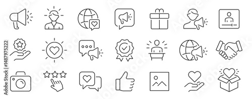 Brand ambassador thin line icons set. Influence person, marketing symbol. Editable stroke. Vector