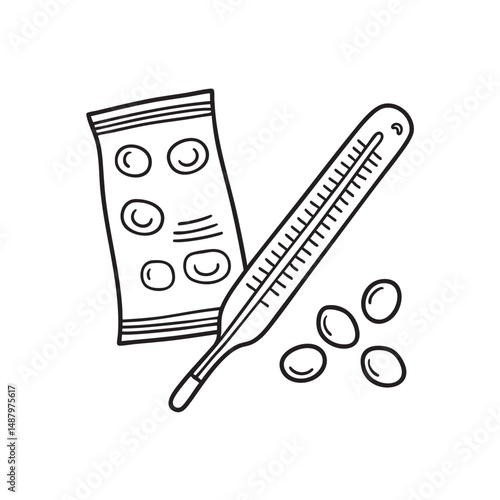 A thermometer tucked beside a pack of lozenges
