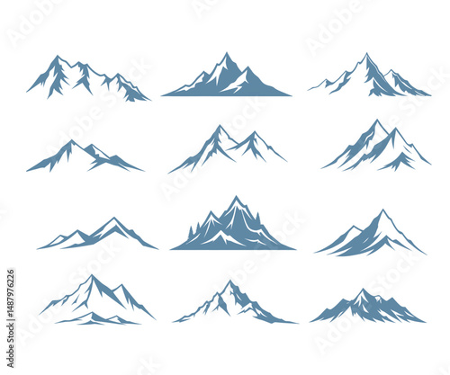 Twelve Unique Mountain Range Silhouettes for Design