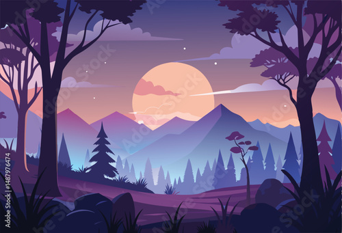 Silhouette twilight forest landscape background