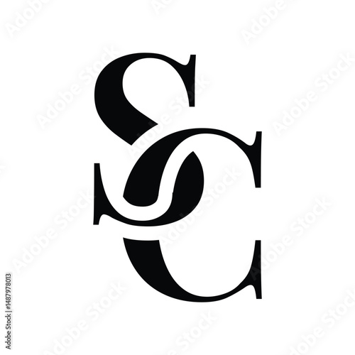 this is a monogram image of an intertwined letter SC in classic formal serif font that looks elegant in black color on a white background