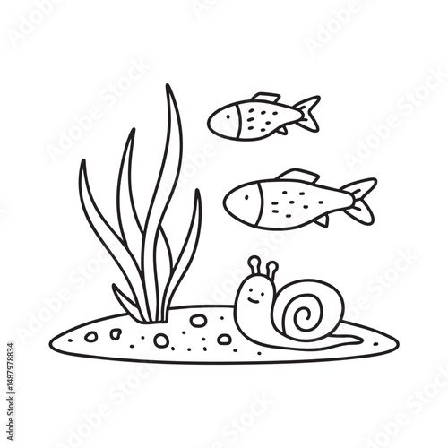 Tetras circling near a snail on aquarium gravel