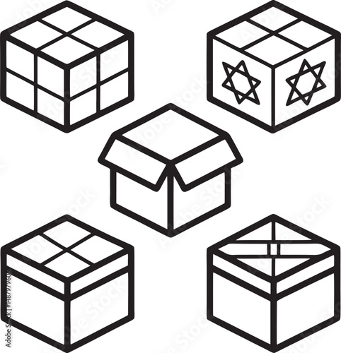 sat a box line art design on black and white.