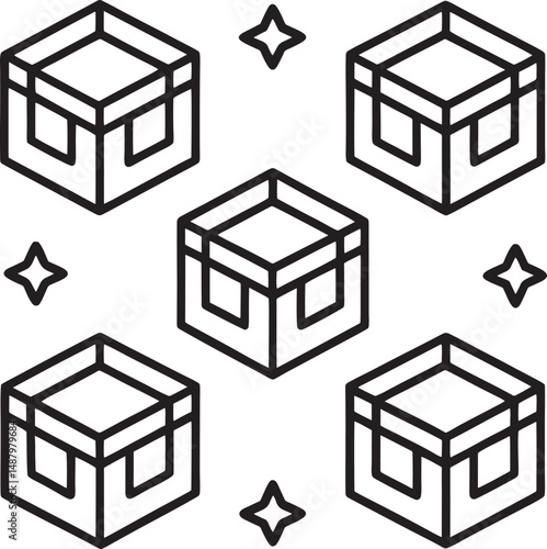 sat a box line art design on black and white.
