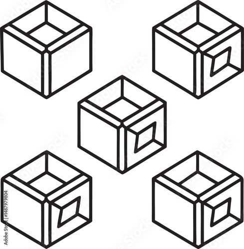 sat a box line art design on black and white.