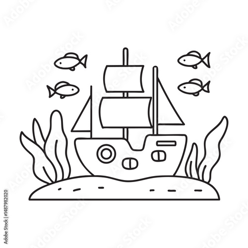 Tetras turning beside a sunken ship model in aquarium
