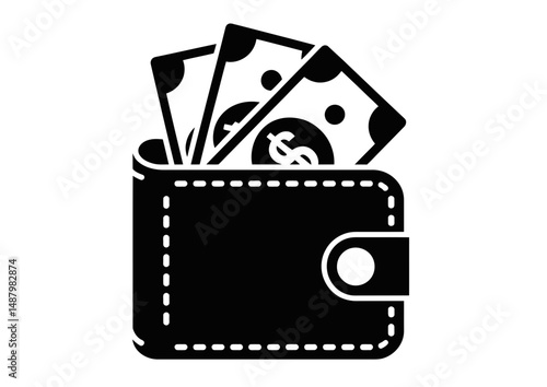 Black wallet with dollar bills sticking out of it