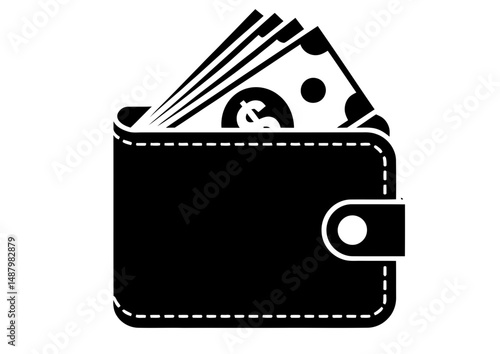 Black wallet with dollar bills sticking out of it