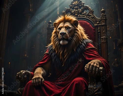 Royal lion sitting on a throne, closeup