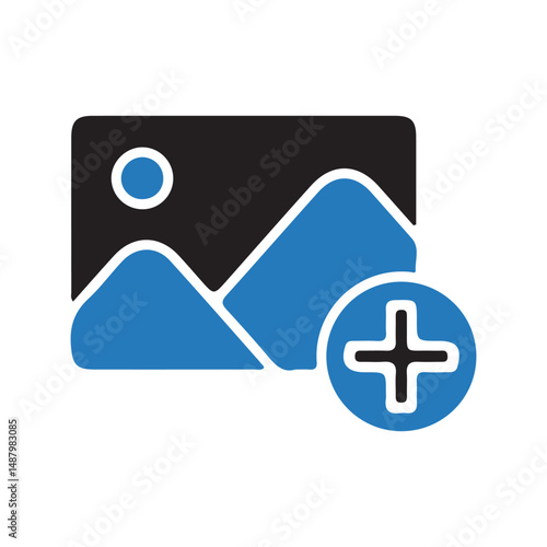 Add photo icon. Picture with plus mark icon. Vector illustration eps 10.