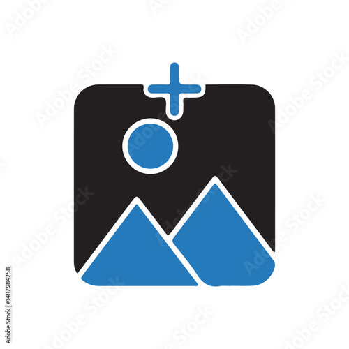 Add photo icon. Picture with plus mark icon. Vector illustration eps 10.