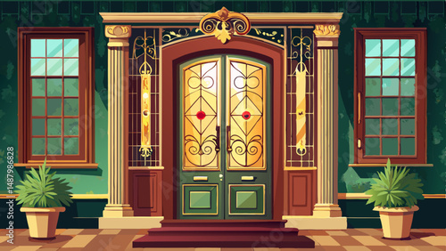 elegant glass vintage door in an old house.