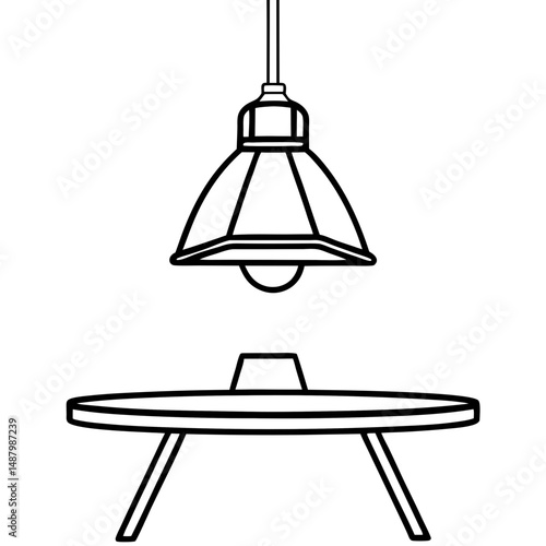 Factory Pendant Light Over Table – Black Silhouette Vector