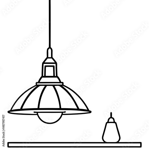 Factory Pendant Light Over Table – Black Silhouette Vector