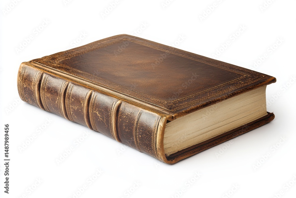 Obraz premium Antique leather book, vintage novel, old manuscript, historical document, ancient tome for library, education, and reading use cases.