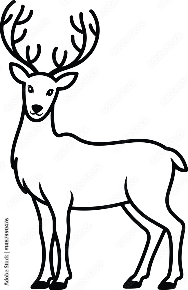 Fototapeta premium Standing Reindeer Line Art Vector – Minimalist Deer Outline for Christmas and Winter Designs