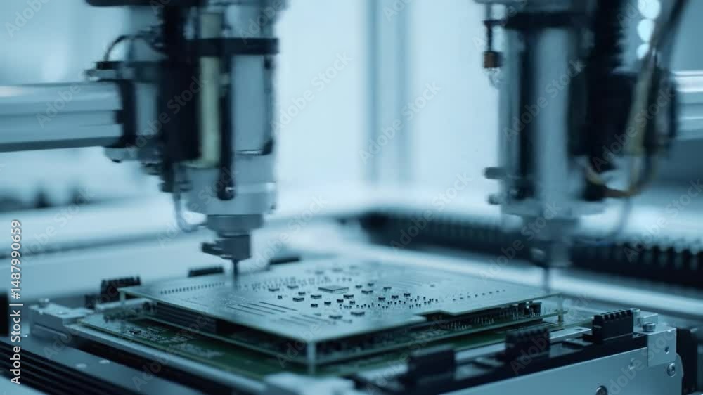 A robotic arm precisely places components on circuit boards in a modern manufacturing facility, showcasing advanced technology and automation in action. A robotic arm precisely places components on circuit boards in a modern manufacturing facility, showcasing advanced technology and automation in action.