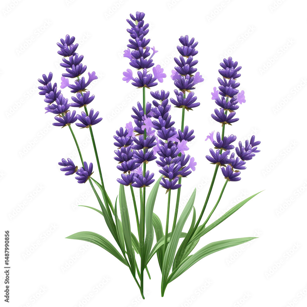 Fototapeta premium Lavender flower isolated on a Transparent background showcasing its delicate petals and green stems, Lavender flower isolated. realistic PNG background