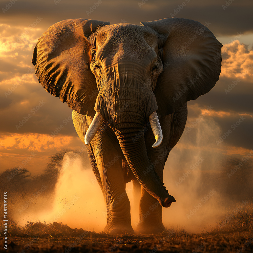 Fototapeta premium Close-up portrait of an old elephant with expressive eyes and deeply textured skin, monochrome black and white photography, world elephant day