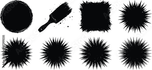 Wallpaper Mural Ink splatter set, paint brush stroke kit, vector black grunge stain, graffiti texture liquid splash. Torontodigital.ca