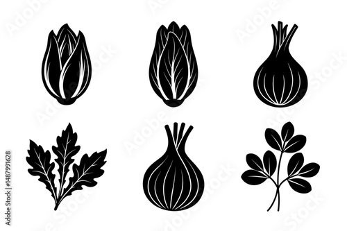 set of fruits and vegetables silhouette vector illustration