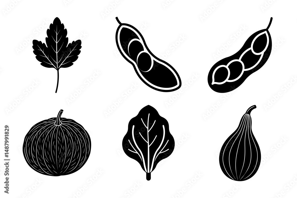 set of fruits and vegetables silhouette vector illustration set of fruits and vegetables silhouette vector illustration