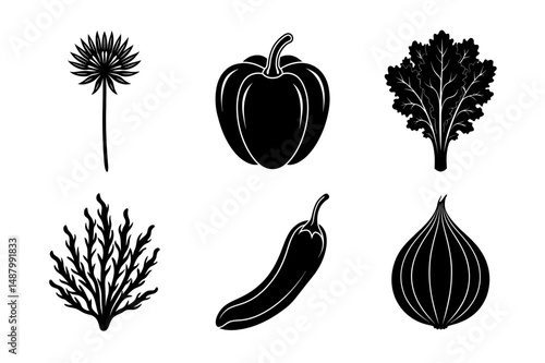 set of fruits and vegetables silhouette vector illustration