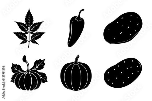 set of fruits and vegetables silhouette vector illustration