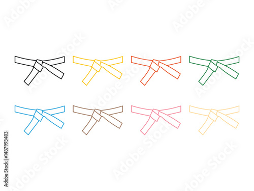 set of martial arts belt, lineart, symbol icon design vector, isolated on transparent background