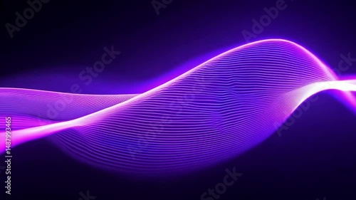 Abstract purple energy waves flowing smoothly against dark background. The luminous neon waves undulate and transform gradually, creating a dynamic digital pattern.