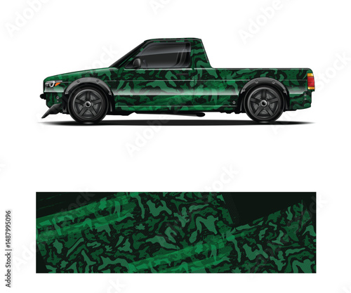 Green Camo Truck Wrap Design for Custom Vehicle Graphics