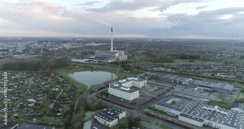 Drone panning over Herlev and Vestforbrænding