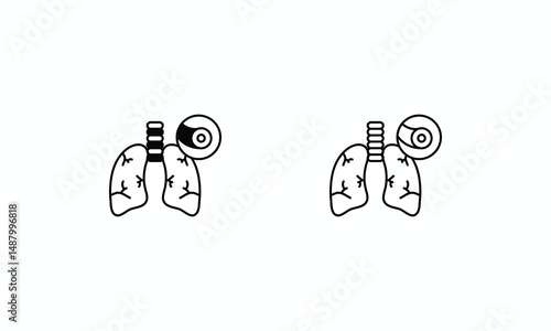 Lungs icons set Line and Glyph black vector icon stock illustration