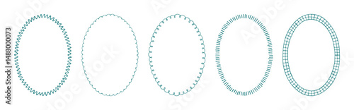 Collection of hand drawn oval frames with different decorative styles - dotted, leafy and scalloped patterns. Perfect for vintage designs, invitations and scrapbooking.