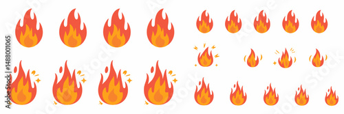 Fire icon set in various orientations – Suitable for hazard signage, weather graphics, or emergency response content