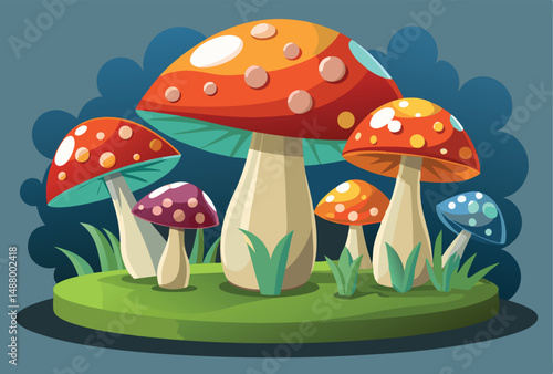 3d mushroom group vector illustration