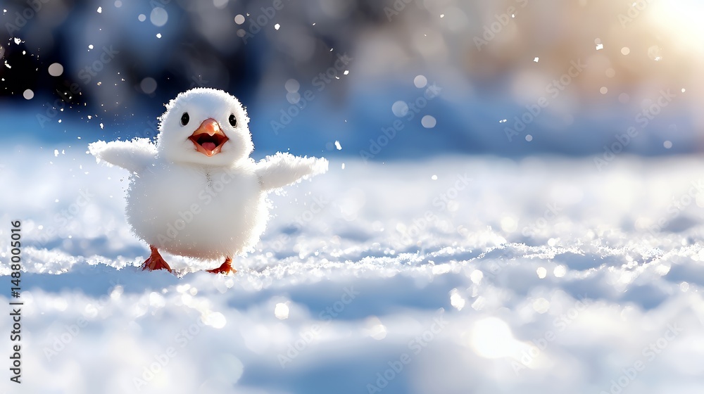Obraz premium Snowy Bird in Winter Landscape