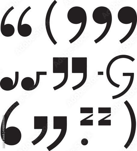 a sat of Comparison of Various Punctuation Marks and Symbols in Typography