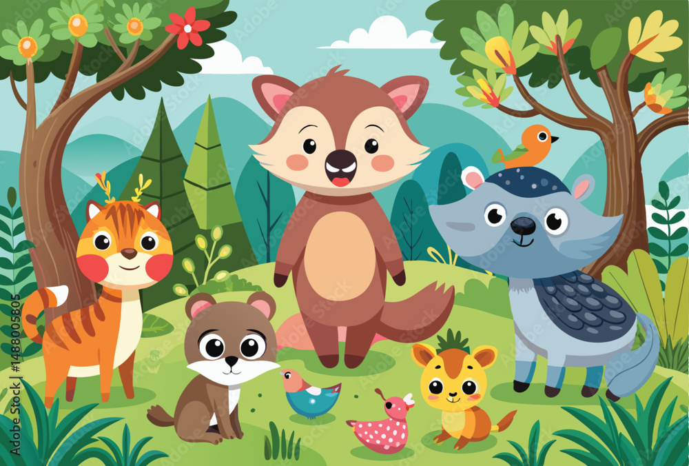 Naklejka premium Cute wild animals in the forest