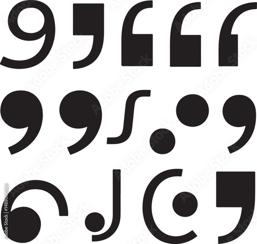 a sat of Comparison of Various Punctuation Marks and Symbols in Typography