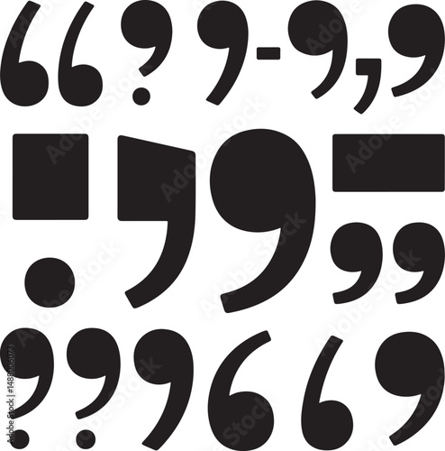 a sat of Comparison of Various Punctuation Marks and Symbols in Typography