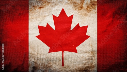 canadian flag painted on old paper