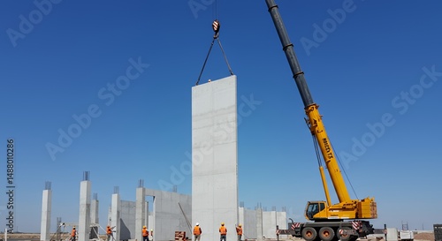 Wallpaper Mural Construction Site: Crane Lifting a Precast Concrete Panel Torontodigital.ca