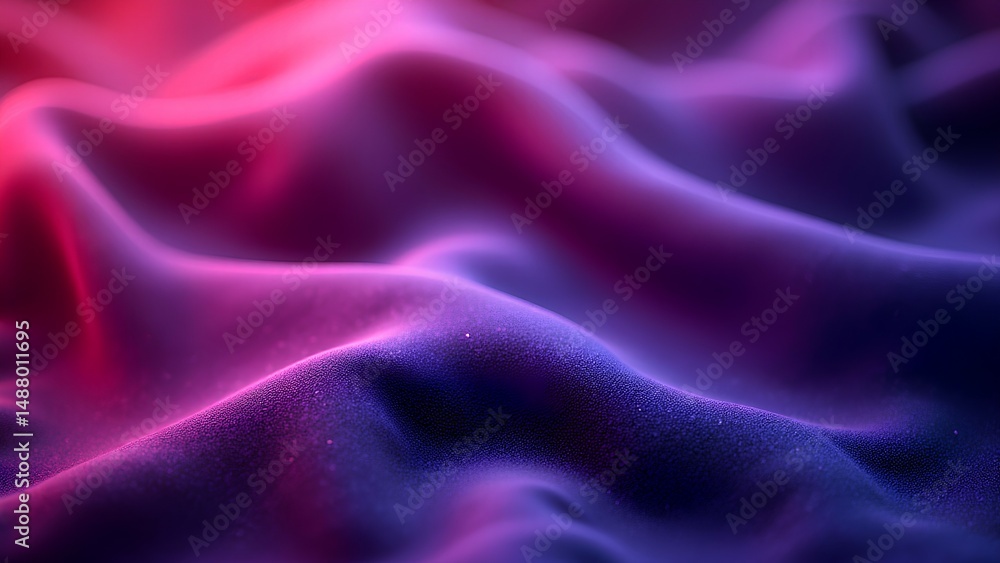 Obraz premium Vibrant, silky fabric with undulating folds in glowing shades of purple, pink, and blue, creating a soft, dreamy texture.