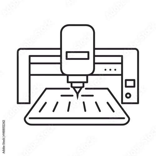 Laser cutting machine with focused beam in industrial setting concept of metallurgy industry icon  