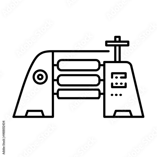 Rolling mill machine icon in linear style for metallurgy industry  