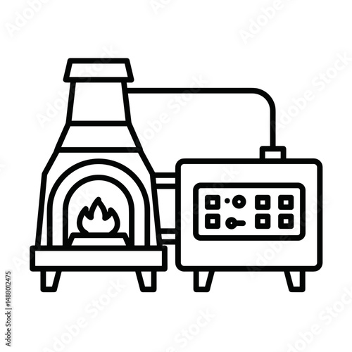 Smelting furnace and control panel in line art style for metallurgy  