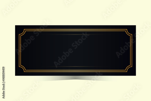 Elegant black blank ticket with golden frames. Black ticket