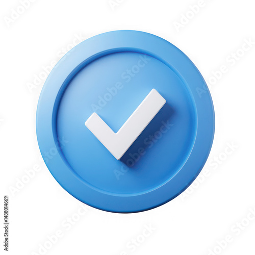Blue circle with a white check mark isolated on a transparent background